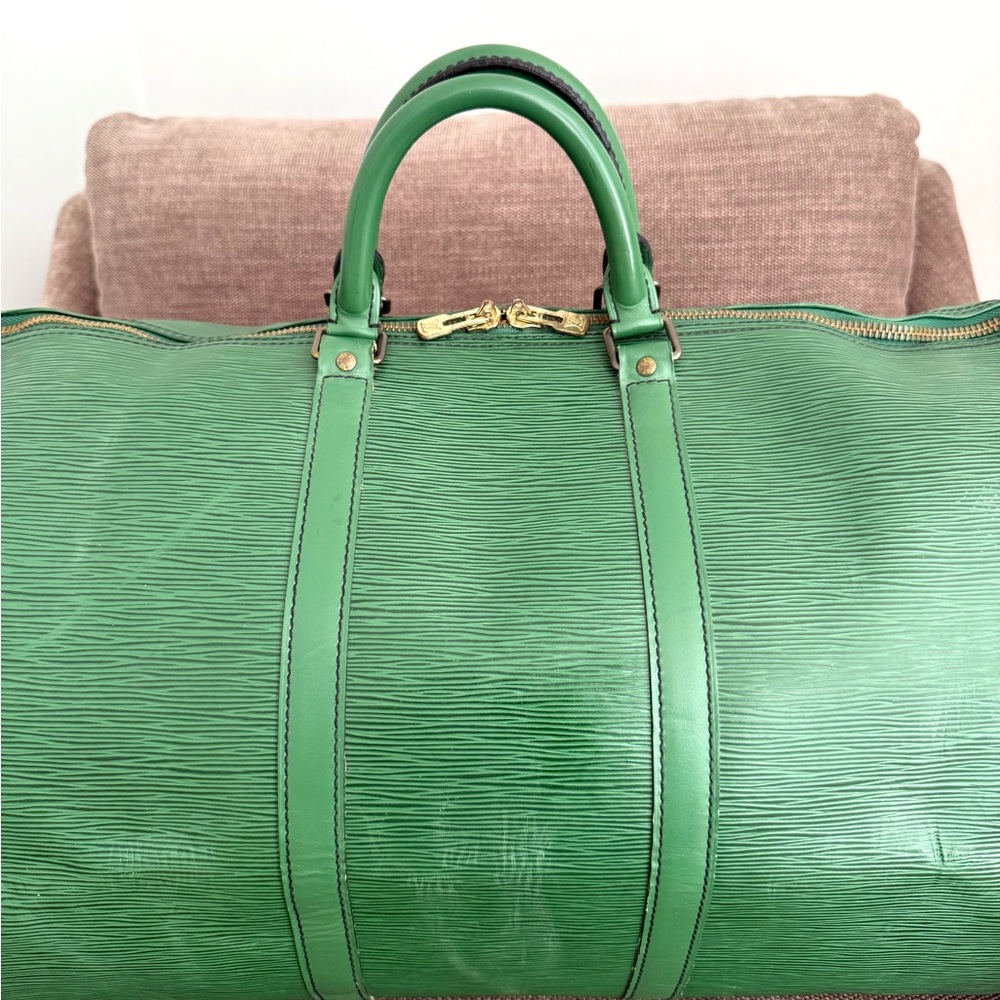 Authentic Louis Vuitton unisex Keepall 55 travel bag  green Epi leather large - Picture 8 of 16